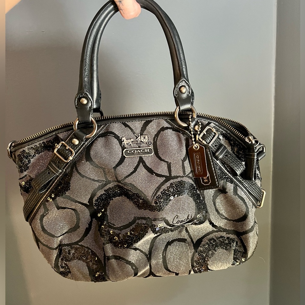 Coach Black & Gray Madison sequin op art Sophia